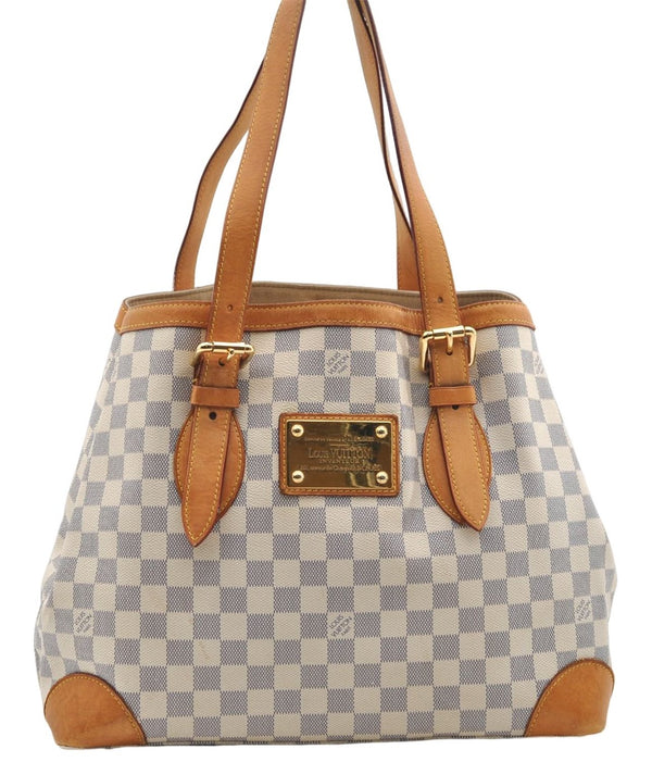 Authentic Louis Vuitton Damier Azur Hampstead MM Shoulder Tote Bag N51206 2950E