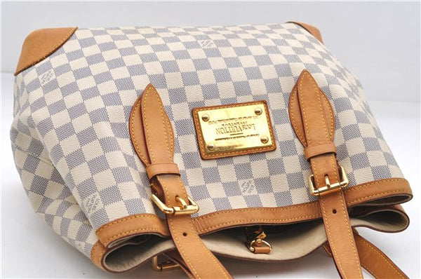 Authentic Louis Vuitton Damier Azur Hampstead MM Shoulder Tote Bag N51206 2950E