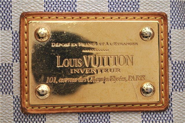 Authentic Louis Vuitton Damier Azur Hampstead MM Shoulder Tote Bag N51206 2950E