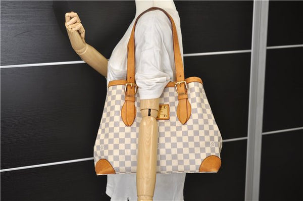 Authentic Louis Vuitton Damier Azur Hampstead MM Shoulder Tote Bag N51206 2950E