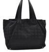 Authentic CHANEL New Travel Line Shoulder Tote Bag Nylon Leather Black 2958E