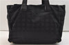 Authentic CHANEL New Travel Line Shoulder Tote Bag Nylon Leather Black 2958E