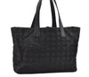 Authentic CHANEL New Travel Line Shoulder Tote Bag Nylon Leather Black 2961E