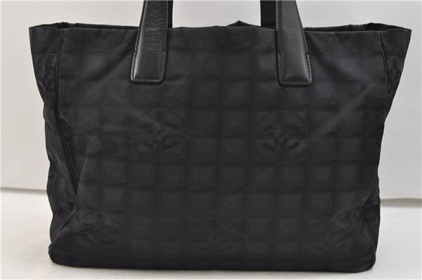 Authentic CHANEL New Travel Line Shoulder Tote Bag Nylon Leather Black 2961E