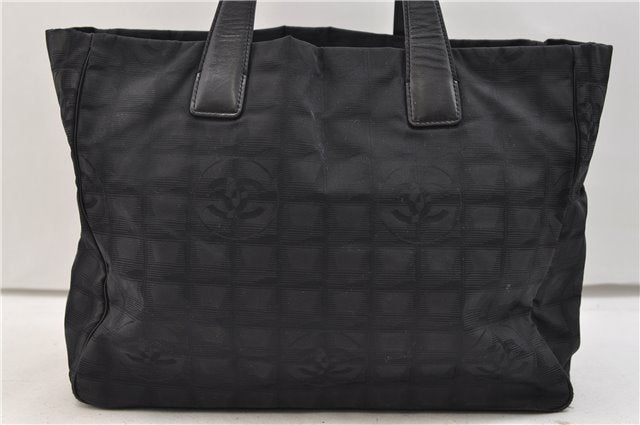 Authentic CHANEL New Travel Line Shoulder Tote Bag Nylon Leather Black 2961E