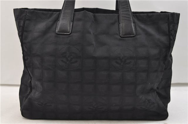 Authentic CHANEL New Travel Line Shoulder Tote Bag Nylon Leather Black 2961E
