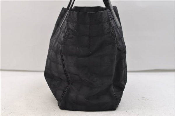 Authentic CHANEL New Travel Line Shoulder Tote Bag Nylon Leather Black 2961E
