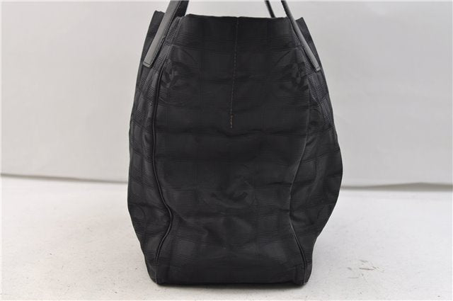 Authentic CHANEL New Travel Line Shoulder Tote Bag Nylon Leather Black 2961E