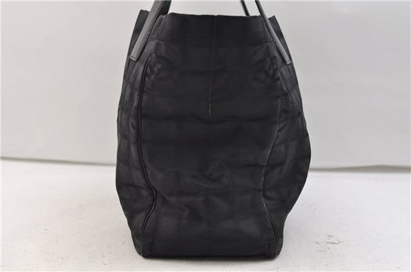 Authentic CHANEL New Travel Line Shoulder Tote Bag Nylon Leather Black 2961E
