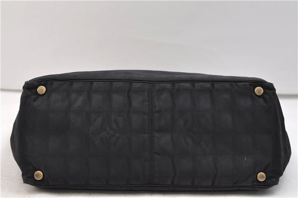 Authentic CHANEL New Travel Line Shoulder Tote Bag Nylon Leather Black 2961E