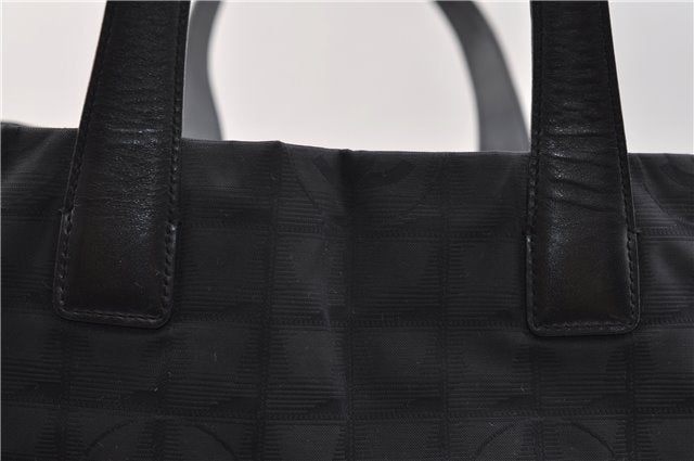 Authentic CHANEL New Travel Line Shoulder Tote Bag Nylon Leather Black 2961E