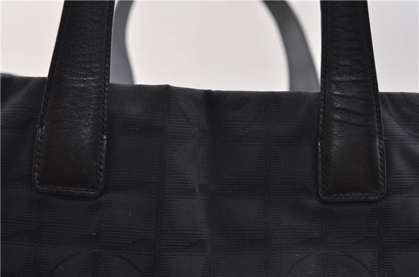 Authentic CHANEL New Travel Line Shoulder Tote Bag Nylon Leather Black 2961E