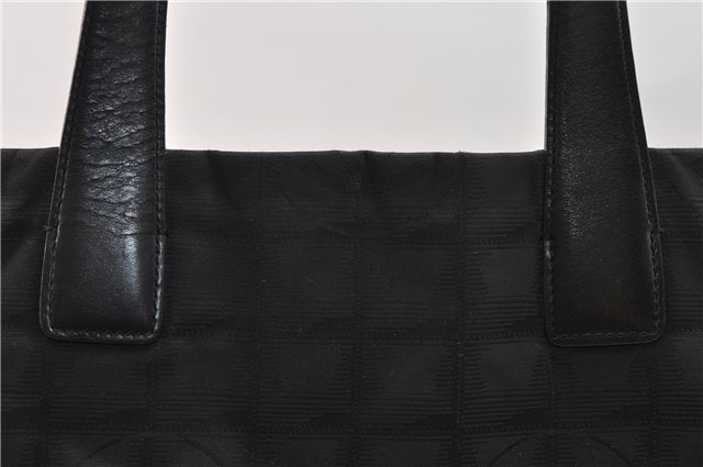Authentic CHANEL New Travel Line Shoulder Tote Bag Nylon Leather Black 2961E