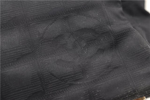 Authentic CHANEL New Travel Line Shoulder Tote Bag Nylon Leather Black 2961E
