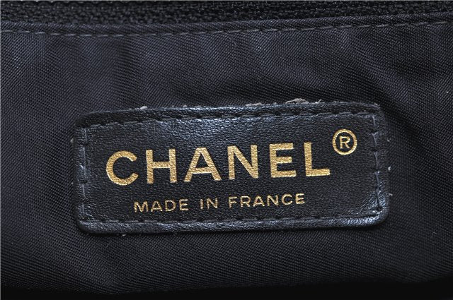 Authentic CHANEL New Travel Line Shoulder Tote Bag Nylon Leather Black 2961E