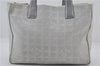 Authentic CHANEL New Travel Line Shoulder Tote Bag Nylon Leather Silver 2962E