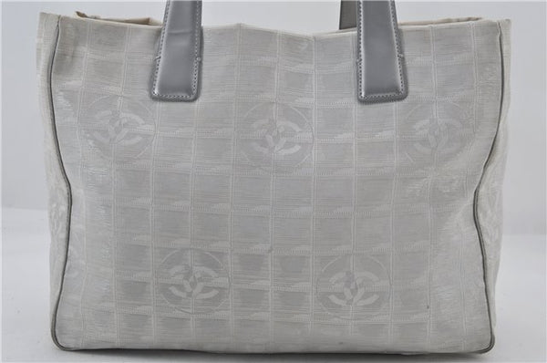 Authentic CHANEL New Travel Line Shoulder Tote Bag Nylon Leather Silver 2962E