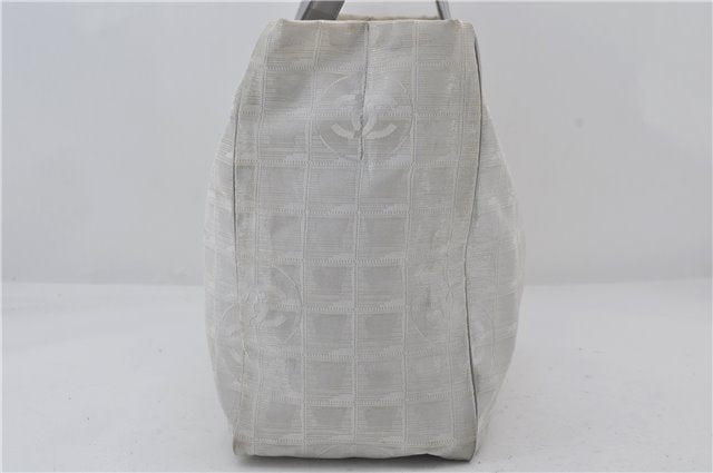 Authentic CHANEL New Travel Line Shoulder Tote Bag Nylon Leather Silver 2962E