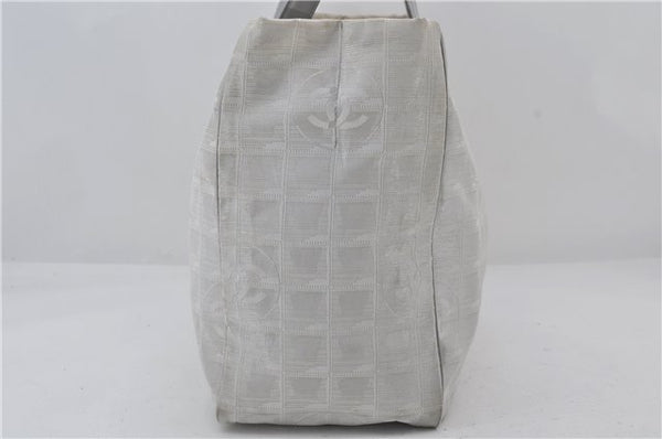 Authentic CHANEL New Travel Line Shoulder Tote Bag Nylon Leather Silver 2962E