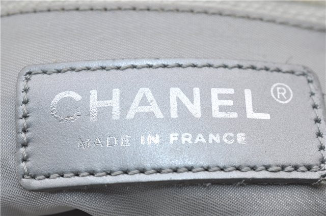 Authentic CHANEL New Travel Line Shoulder Tote Bag Nylon Leather Silver 2962E