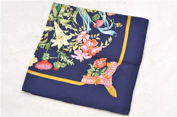 Authentic HERMES Petit Carre 40 Scarf Handkerchief "REGINA" Silk Blue 2965D