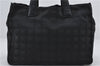 Authentic CHANEL New Travel Line Shoulder Tote Bag Nylon Leather Black 2967E