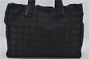 Authentic CHANEL New Travel Line Shoulder Tote Bag Nylon Leather Black 2967E