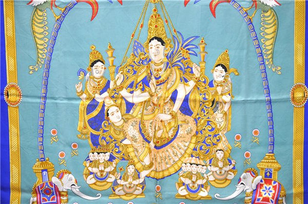 Authentic HERMES Carre 90 Scarf "India" Silk Green 2968D