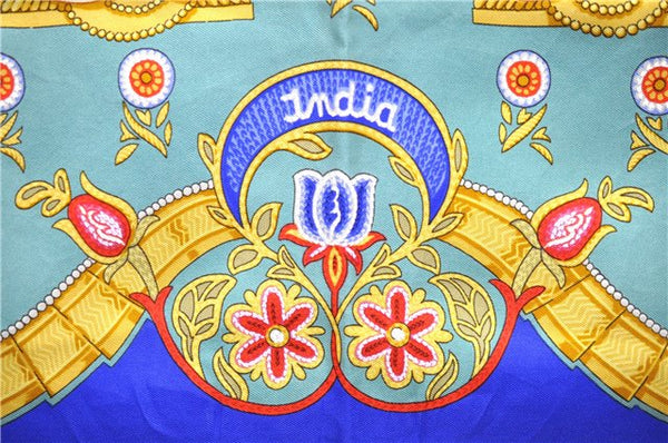 Authentic HERMES Carre 90 Scarf "India" Silk Green 2968D