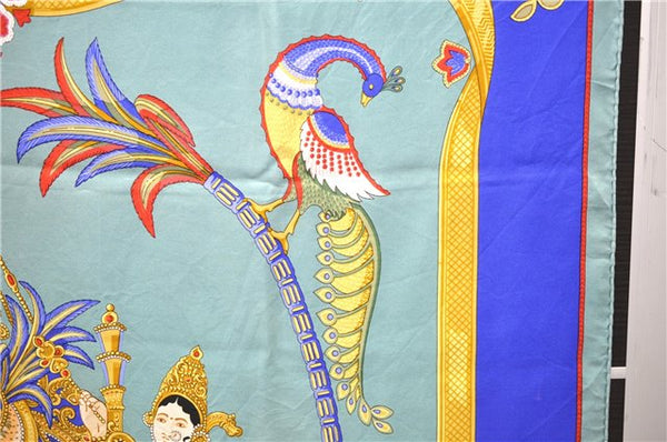 Authentic HERMES Carre 90 Scarf "India" Silk Green 2968D
