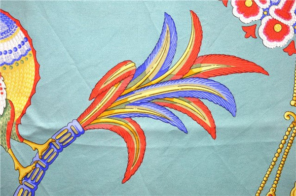 Authentic HERMES Carre 90 Scarf "India" Silk Green 2968D