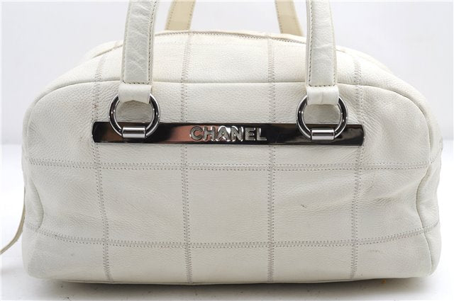 Authentic CHANEL Caviar Skin Chocolate Bar Shoulder Hand Bag White Junk 2968E