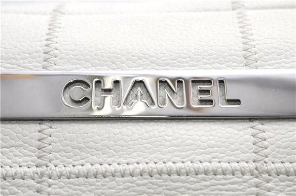 Authentic CHANEL Caviar Skin Chocolate Bar Shoulder Hand Bag White Junk 2968E