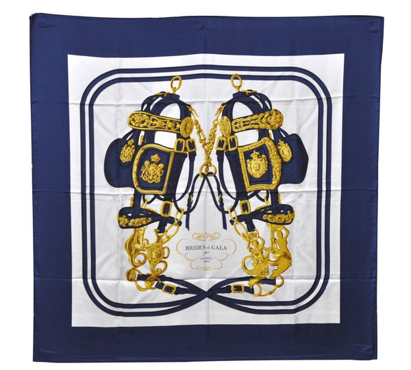 Authentic HERMES Carre 90 Scarf "BRIDES de GALA par" Silk Navy 2969C