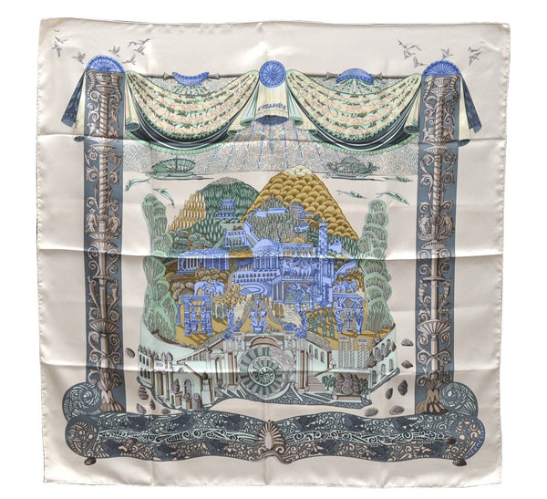 Authentic HERMES Carre 90 Scarf "L'ATLANTIDE" Silk Ivory 2969D