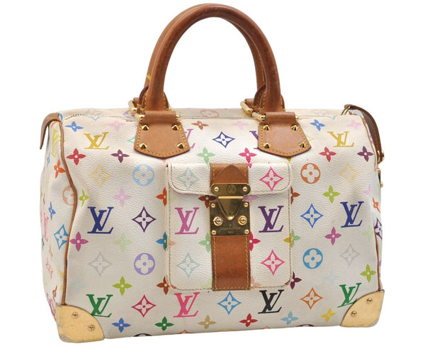 Authentic Louis Vuitton Monogram Multicolor Speedy 30 Hand Bag White LV 2969E