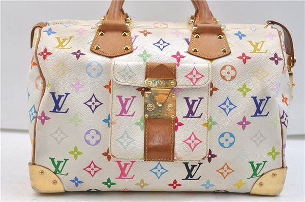 Authentic Louis Vuitton Monogram Multicolor Speedy 30 Hand Bag White LV 2969E