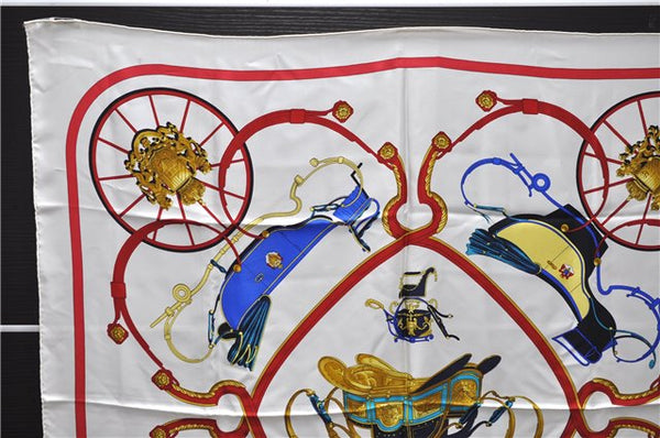 Authentic HERMES Carre 90 Scarf "SPRINGS" Silk White Red 2970D