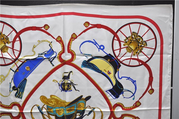 Authentic HERMES Carre 90 Scarf "SPRINGS" Silk White Red 2970D