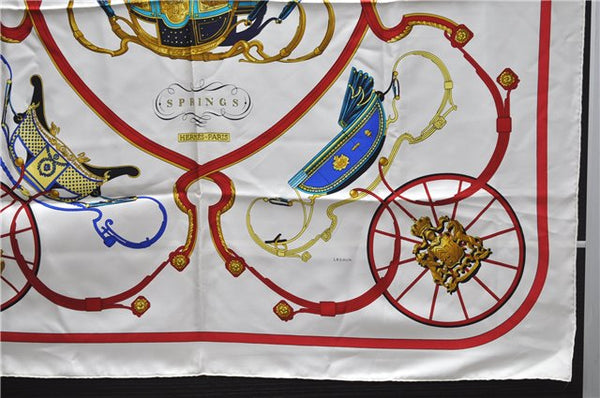Authentic HERMES Carre 90 Scarf "SPRINGS" Silk White Red 2970D