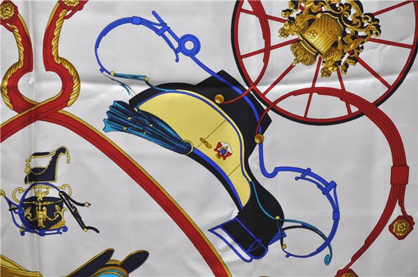 Authentic HERMES Carre 90 Scarf "SPRINGS" Silk White Red 2970D