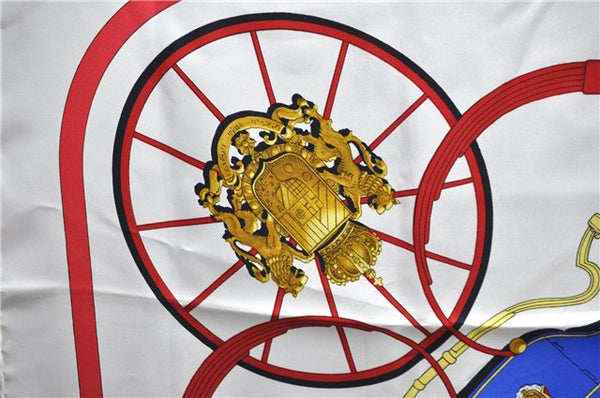 Authentic HERMES Carre 90 Scarf "SPRINGS" Silk White Red 2970D