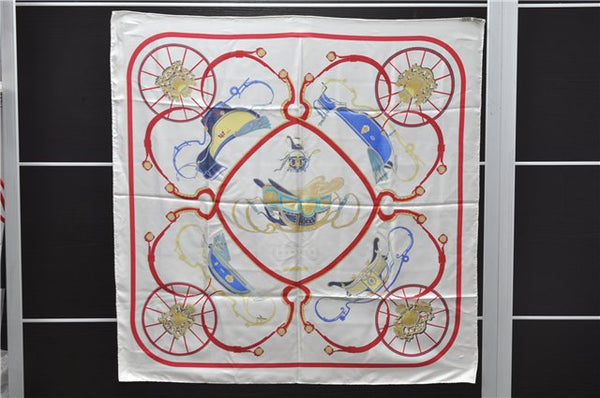 Authentic HERMES Carre 90 Scarf "SPRINGS" Silk White Red 2970D