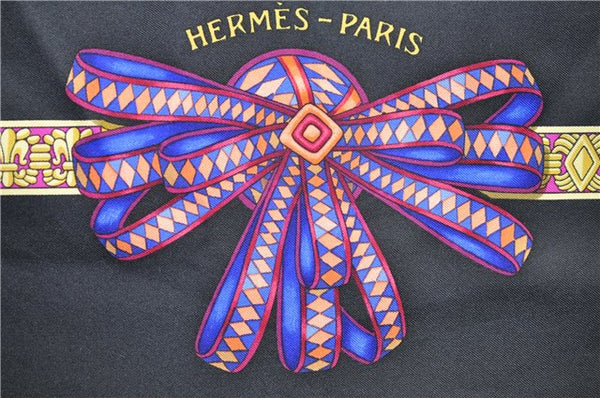 Authentic HERMES Carre 90 Scarf "LES RUBANS DU CHEVAL" Silk Black 2971D