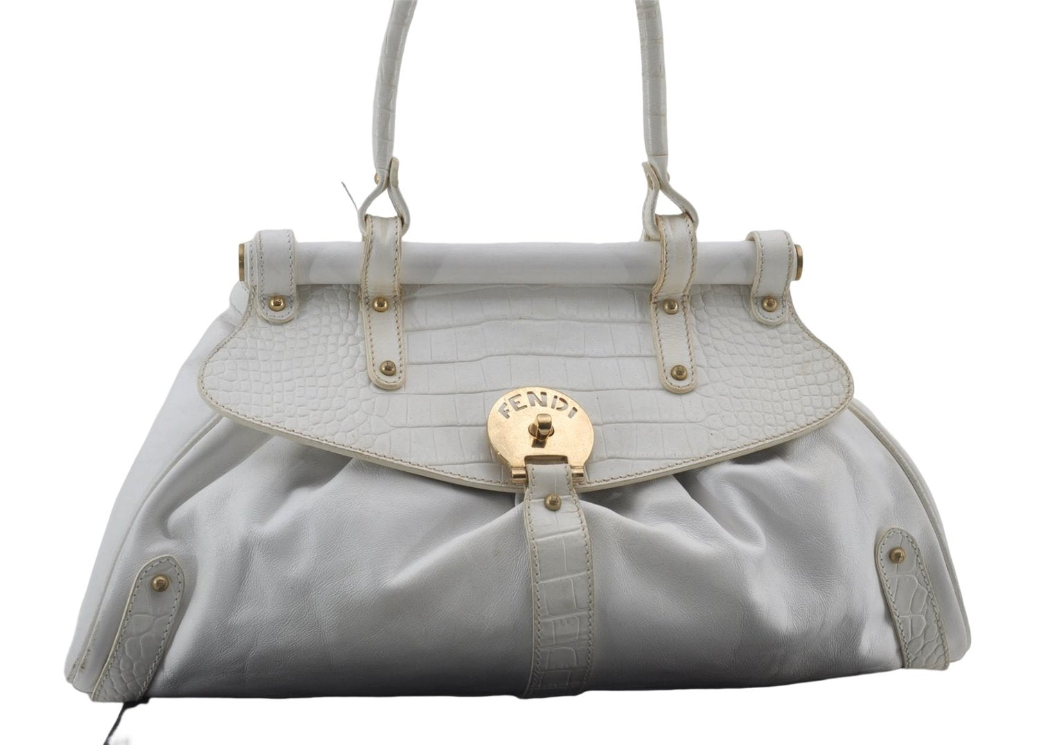 Authentic FENDI Vintage Shoulder Hand Bag Leather White 2971E