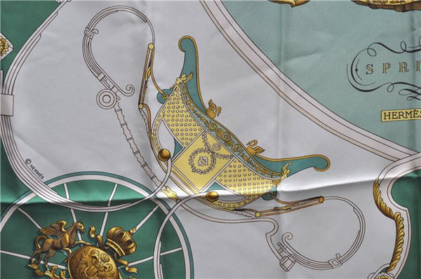 Authentic HERMES Carre 90 Scarf "SPRINGS" Silk Green 2972D