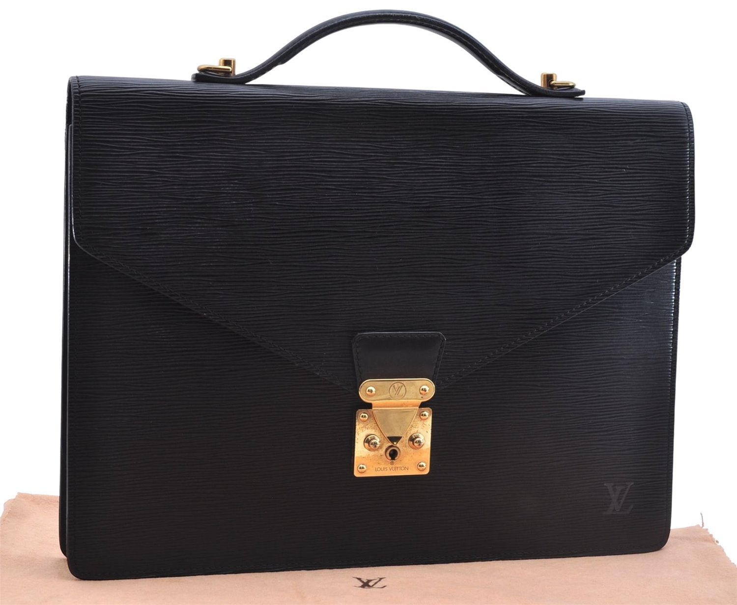 Authentic Louis Vuitton Epi Porte Documents Bandouliere Briefcase Black 2972E