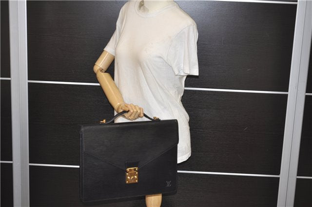 Authentic Louis Vuitton Epi Porte Documents Bandouliere Briefcase Black 2972E