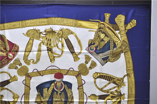 Authentic HERMES Carre 90 Scarf "GRAND UNIFORME" Silk Blue 2975D