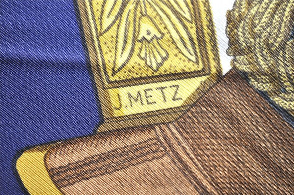Authentic HERMES Carre 90 Scarf "GRAND UNIFORME" Silk Blue 2975D
